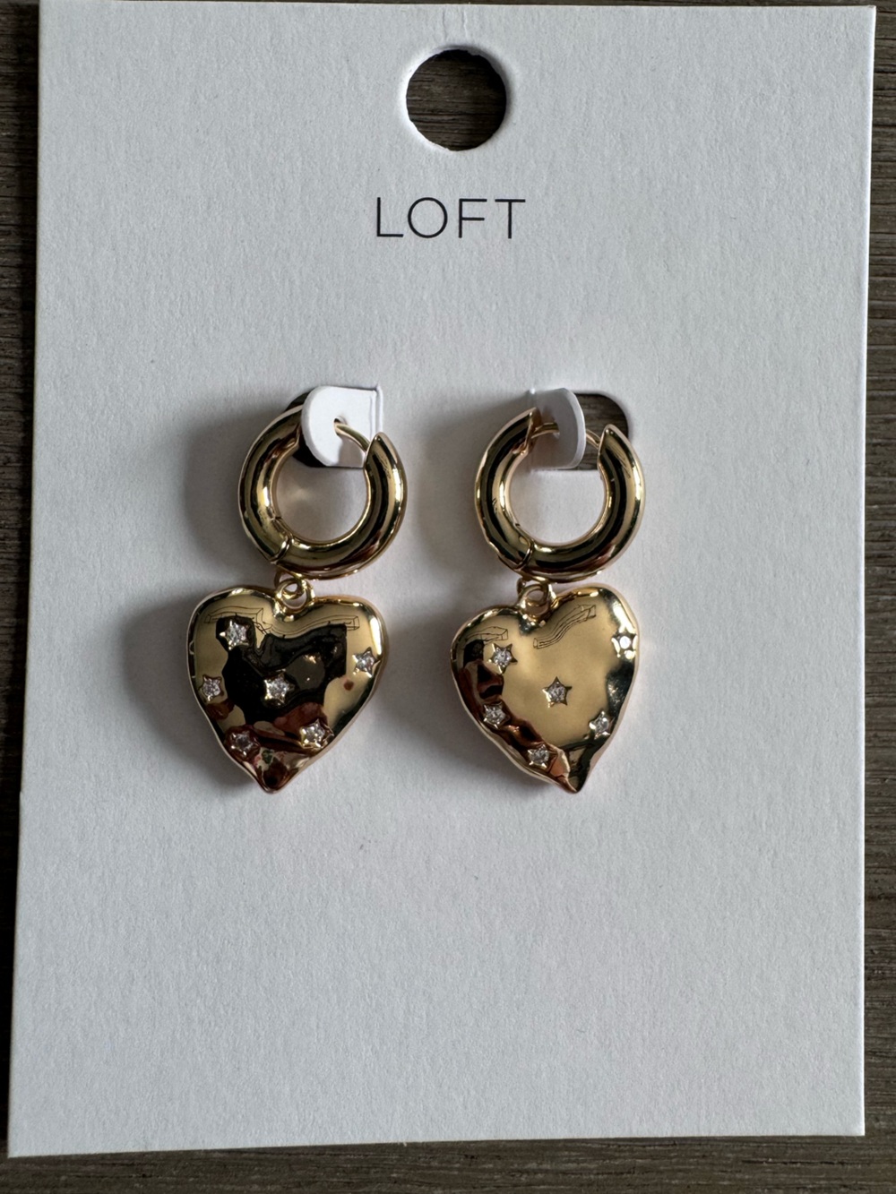 LOFT Gold Heart Drop Earrings with Ring Charm and Crystal Stars